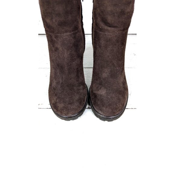 Brown suede leather chunky heel ankle boot - Picture 3 of 9